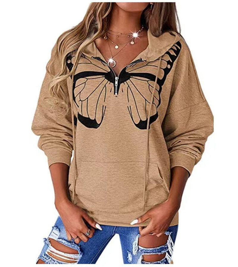 Women's Lapel Zipper Sweatshirt Drawstring Pullover Tops