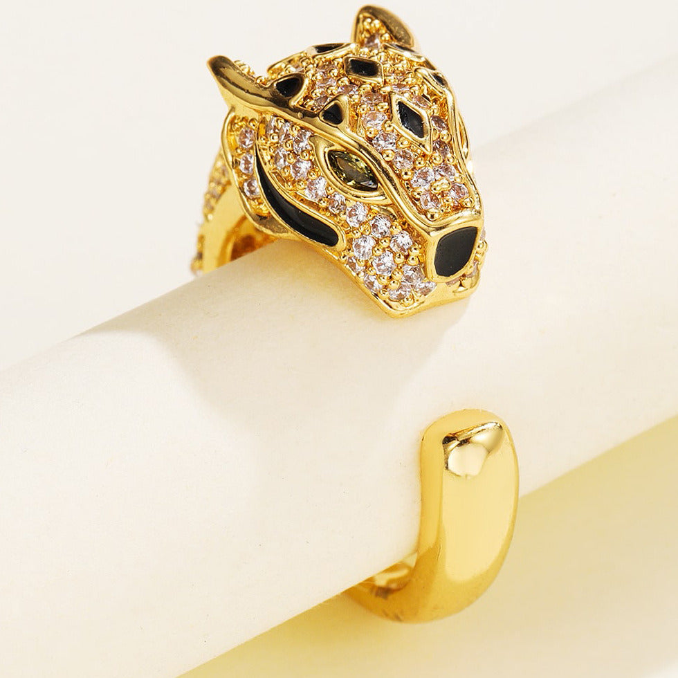 Zircon Animal Open Leopard Head Ring