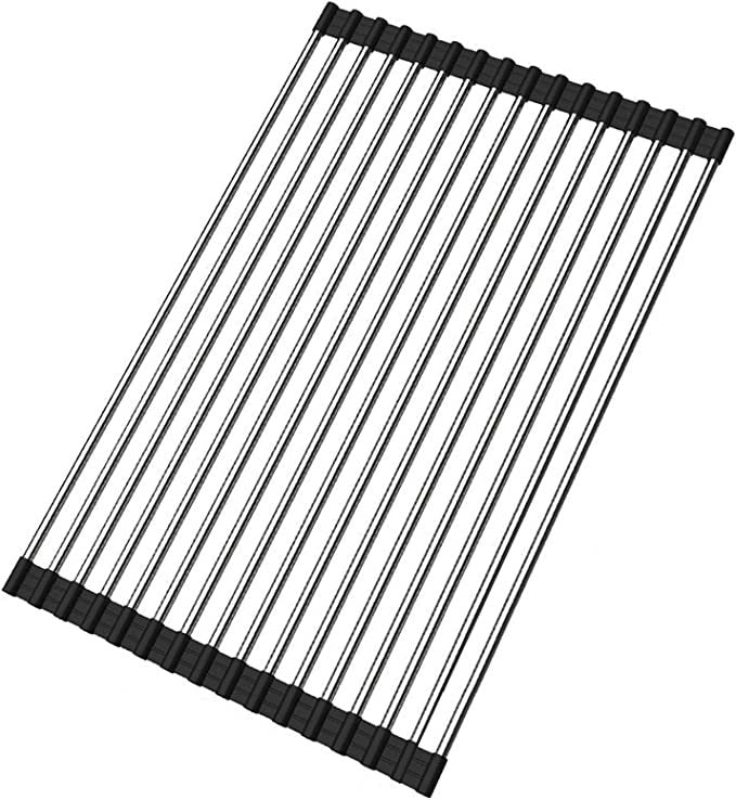 Roll Up Dish Drying Rack, The Sink Dish Drying Rack Kitchen Rolling Dish Drainer, Foldable Sink Rack Mat Stainless Steel Wire Dish Drying Rack for Kitchen Sink Counter