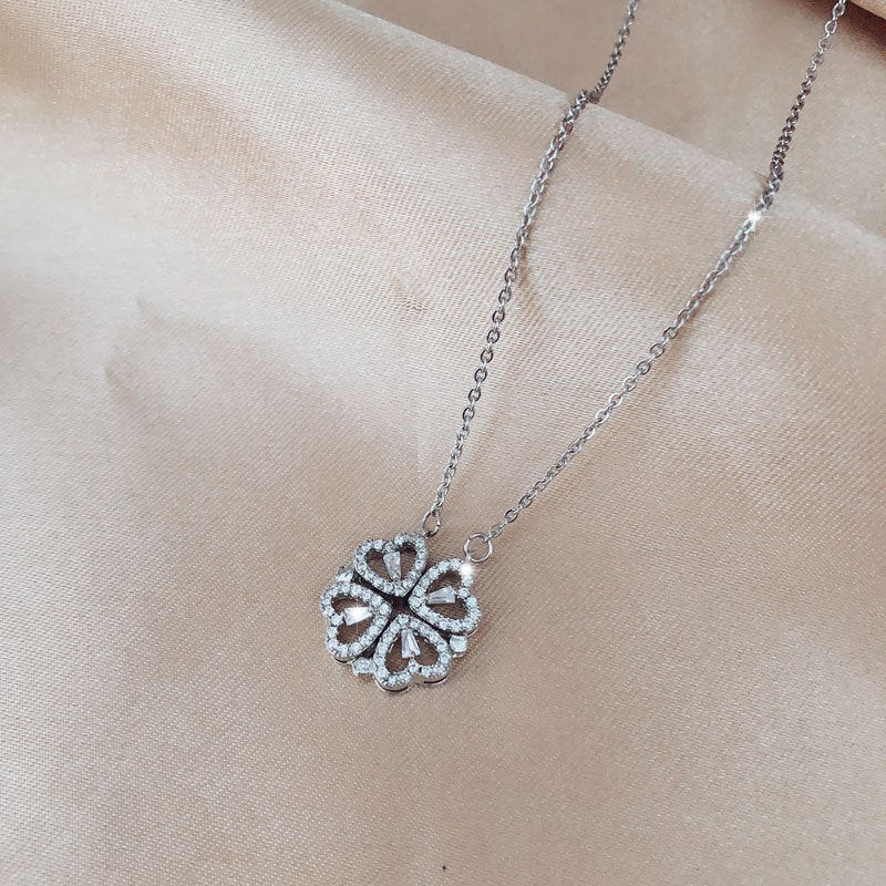 Detachable Deformed Four-Leaf Clover Necklace Zircon Small Love Clavicle Chain Women
