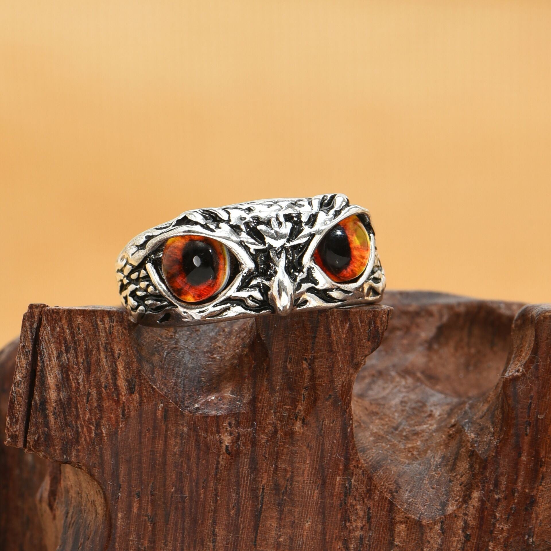 Owl Multicolor Eye Ring Vintage Open Adjustable Rings