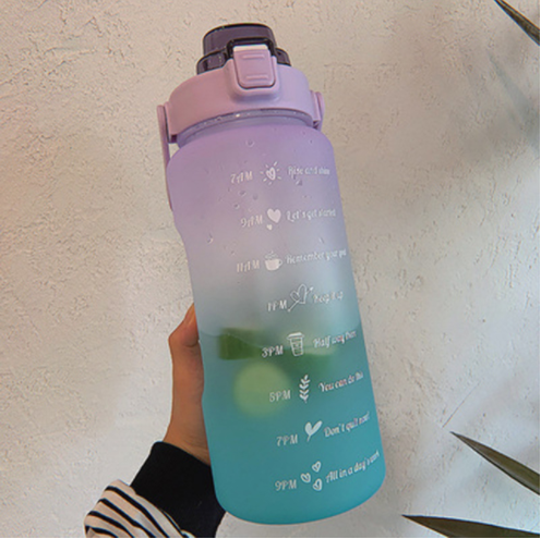 2 Liter Water Bottle With Straw Motivational Water Jug Plastic Frosted Bottles With Time Marker Outdoor Sports Water Bottles Cup