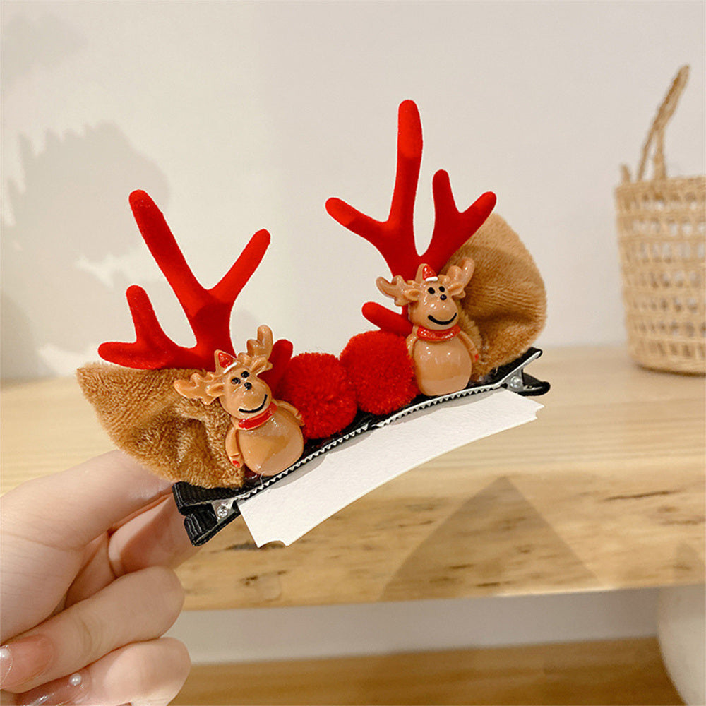 2pcs/Set Kawaii Christmas Elk Ear Hair Clip Women Girl Santa Snowman Hairpin Xmas Party Barrettes For Kids Cosplay Headwear