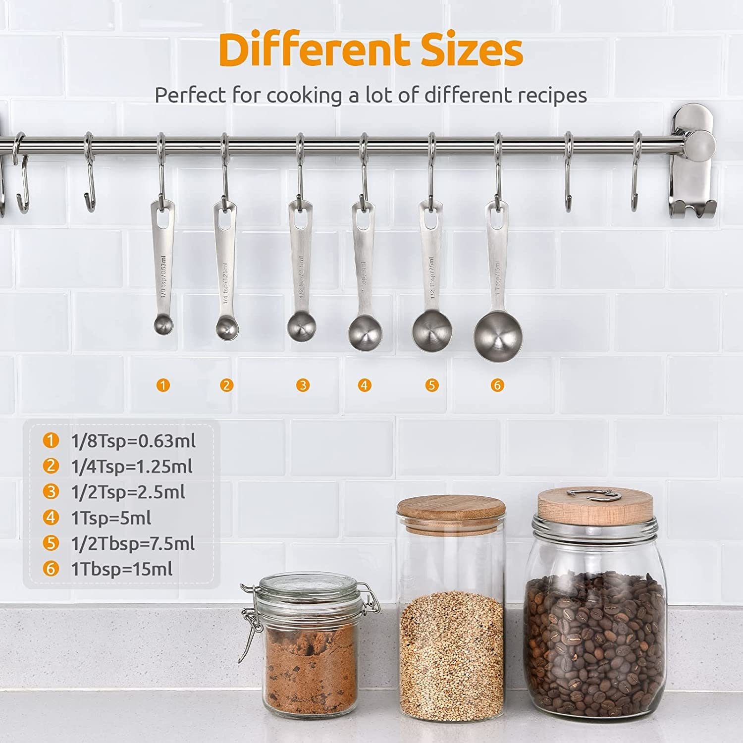 Measuring Spoons: U-Taste 18/8 Stainless Steel Measuring Spoons Set of 9 Piece: 1/16 tsp;  1/8 tsp;  1/4 tsp;  1/3 tsp;  1/2 tsp;  3/4 tsp;  1 tsp;  1/2 tbsp & 1 tbsp Dry and Liquid Ingredients