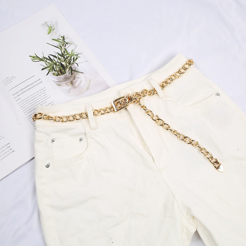 Punk Hip Hop Women Metal Belts Gold Silver Waist Strap Thick Chain For Jeans Trousers Casual Ladies Female Waistband
