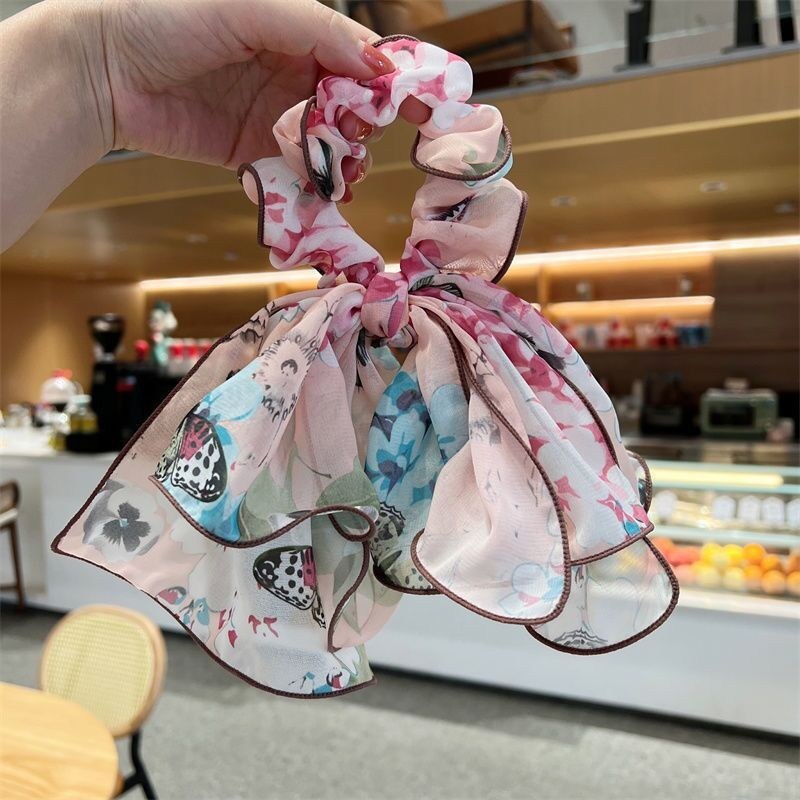 Tulip Embroidered Scrunchie With Hair Rope and Women's Rubber Band