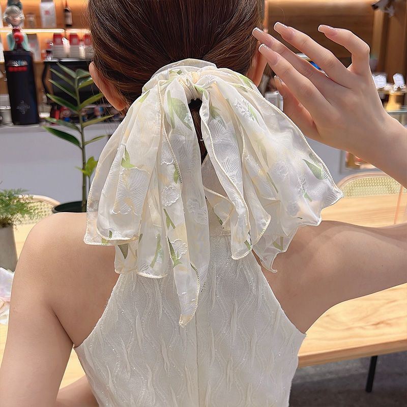 Tulip Embroidered Scrunchie With Hair Rope and Women's Rubber Band