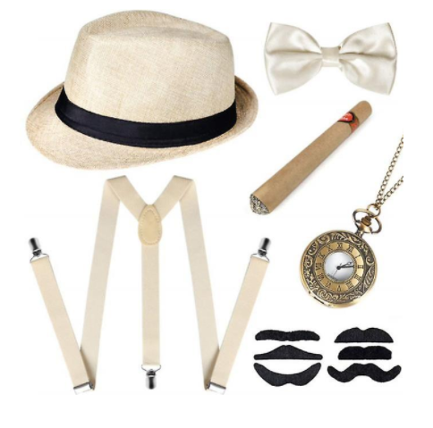 6pcs 1920s Mens Gatsby Gangster Costume Accessories Set 30s Manhattan