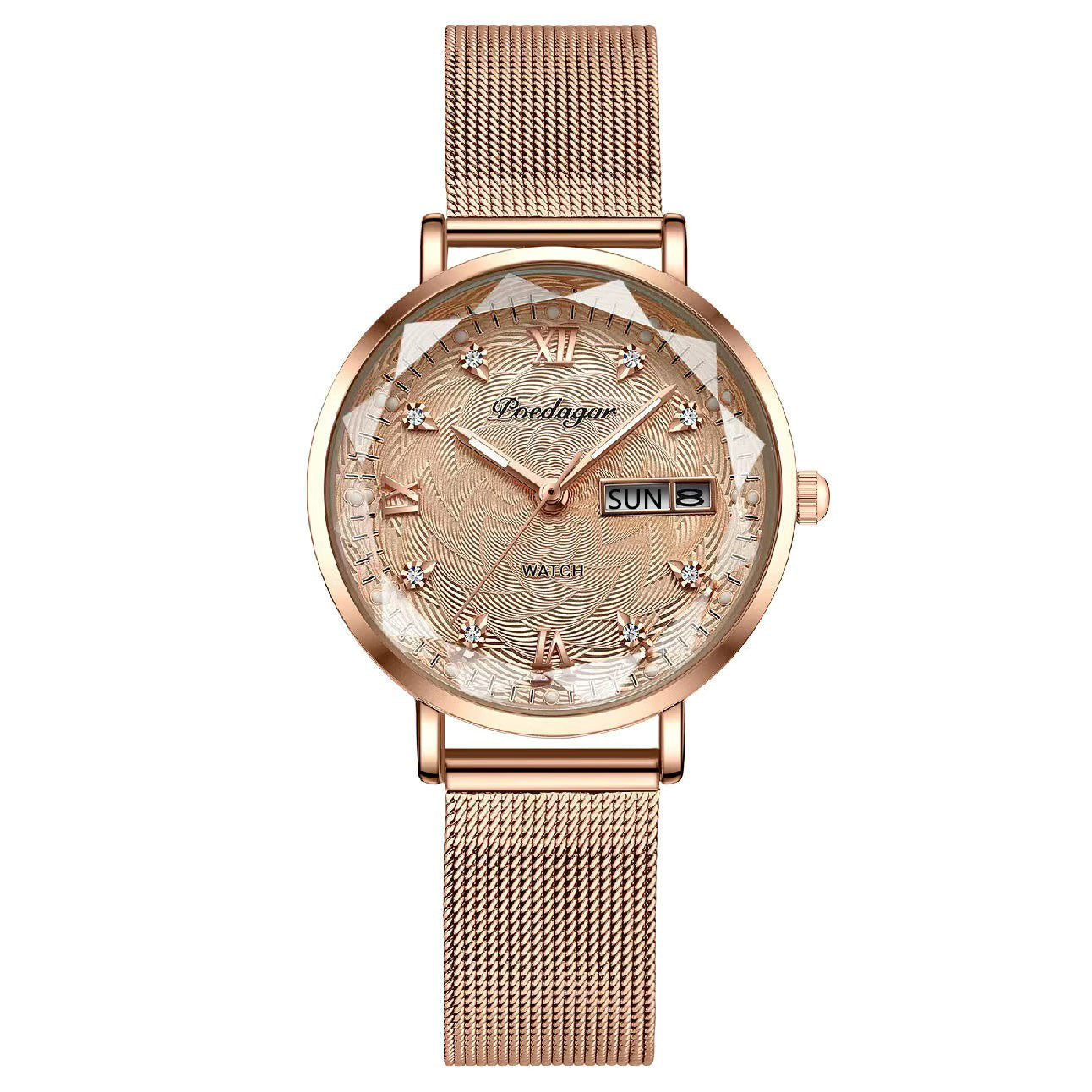 Swiss Brand POEDAGAR Women Watch Stainless Steel Mesh Rose Gold Simple Waterproof Luminous Ladies Watches Luxury Quartz Elegant