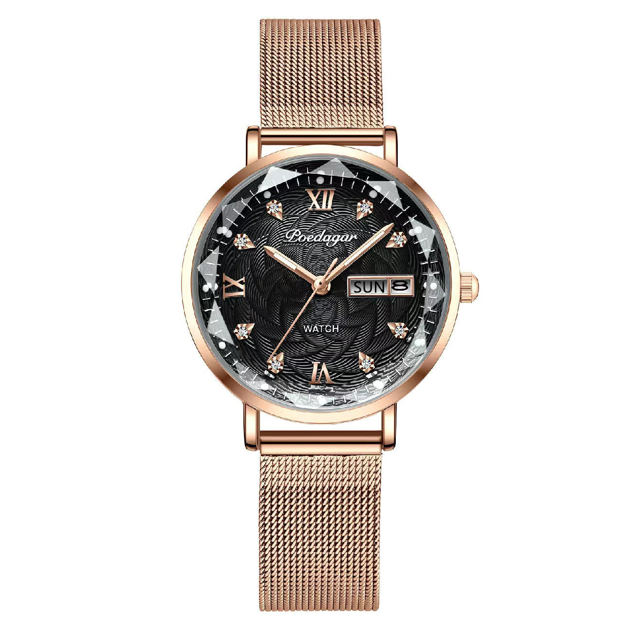 Swiss Brand POEDAGAR Women Watch Stainless Steel Mesh Rose Gold Simple Waterproof Luminous Ladies Watches Luxury Quartz Elegant