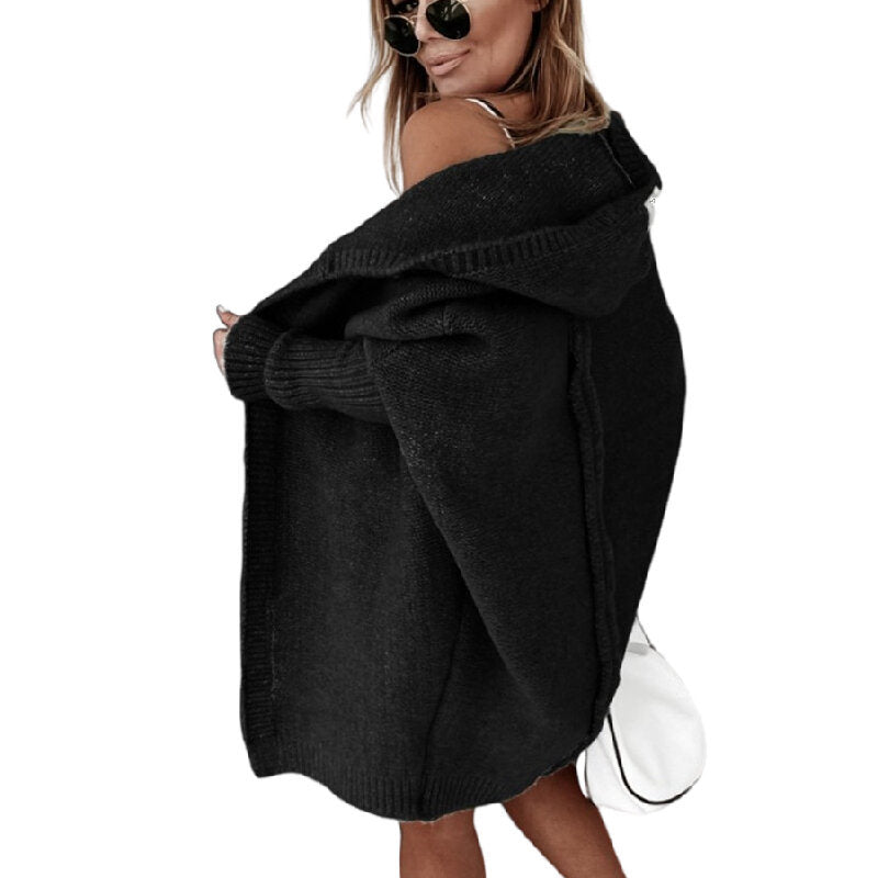 Women Batwing Sleeve Oversized Hooded Sweater Cardigan