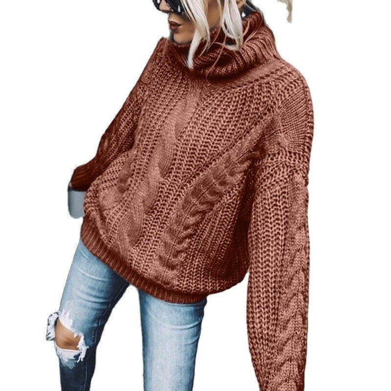 Women's Turtleneck Sweater Solid Color Knitted Tops