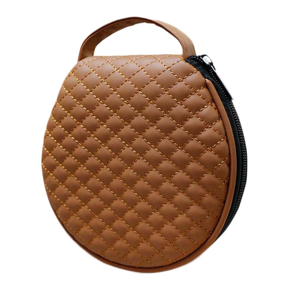 Brown CD Storage Case Bag DVD Disc Holder Bag PU Leather Round 20 Capacity Car CD Folder