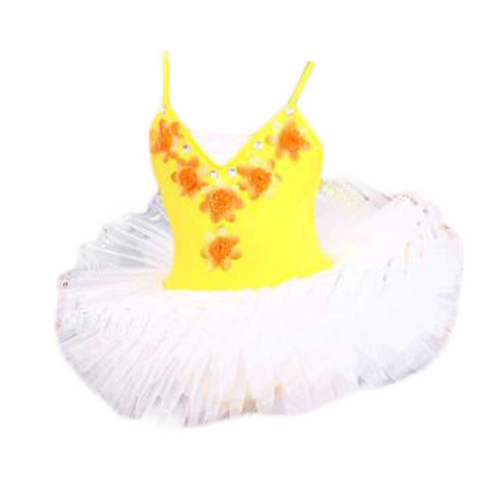 Girls Yellow Ballet Dress Swan Costume Kids Ballet Dance Dress Flower Sequin Ballet Tutu Skirt