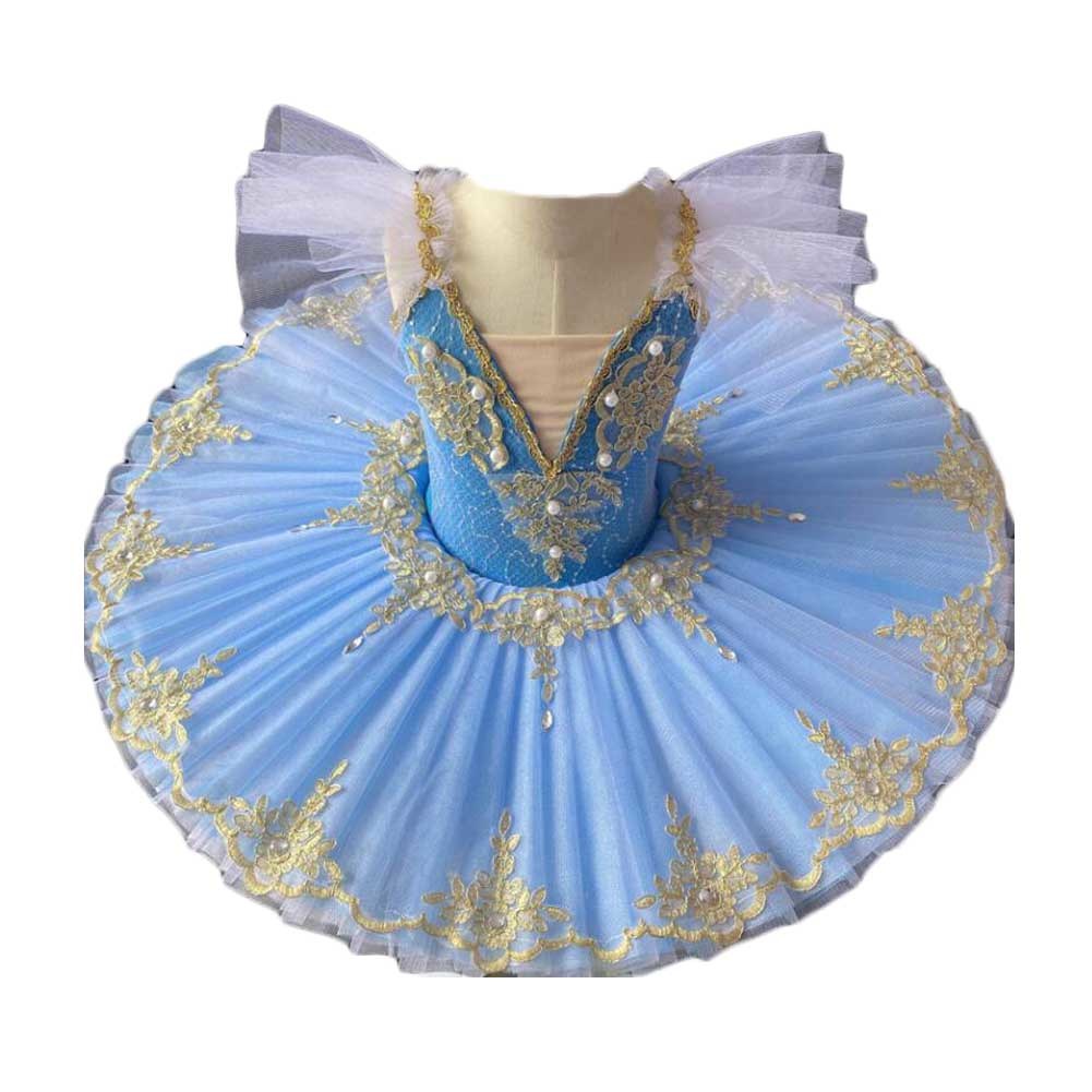 Blue Girls Ballet Dance Dress Kids Swan Dancing Costume Embroidery Sequin Ballet Tutu Gauze Skirt