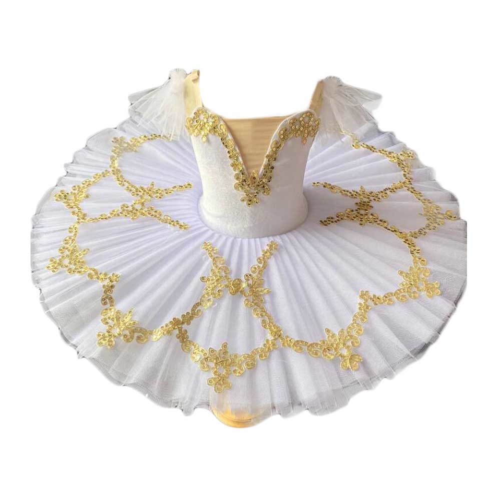 Girls Ballet Tutu Dress White Kids Swan Dancing Costume Embroidery Sequin Ballet Dance Gauze Skirt