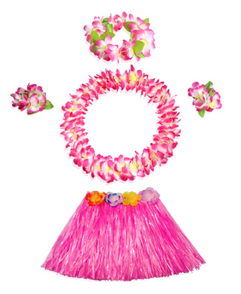 Grass Skirt Costume Set Hawaiian Ruffled Simulated Colorful Kids Dress