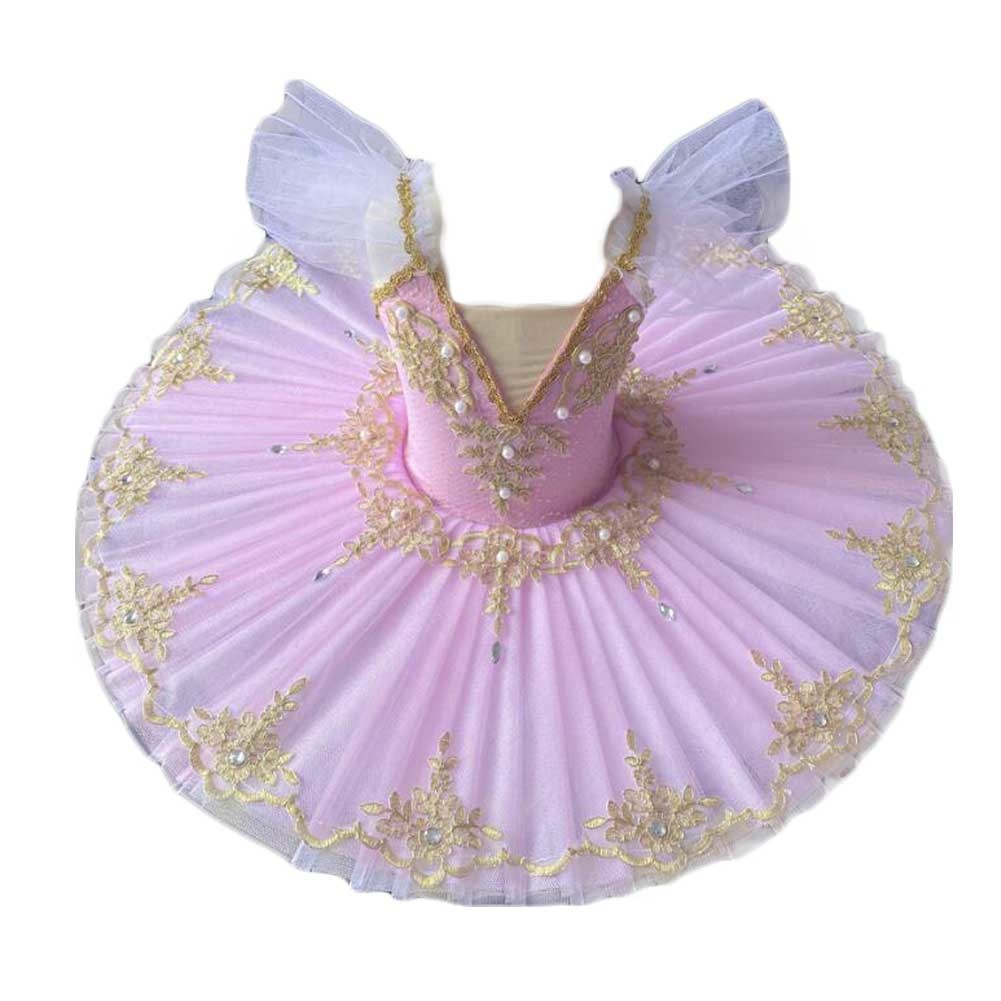 Pink Girls Ballet Dance Dress Kids Swan Dancing Costume Embroidery Sequin Ballet Tutu Gauze Skirt