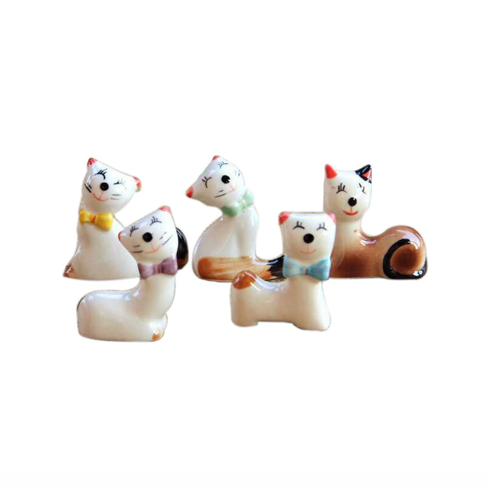 5Pcs Kitten Chopstick Holder Rest Ceramics Desk Decorative Animal Spoon Fork Knife Stand