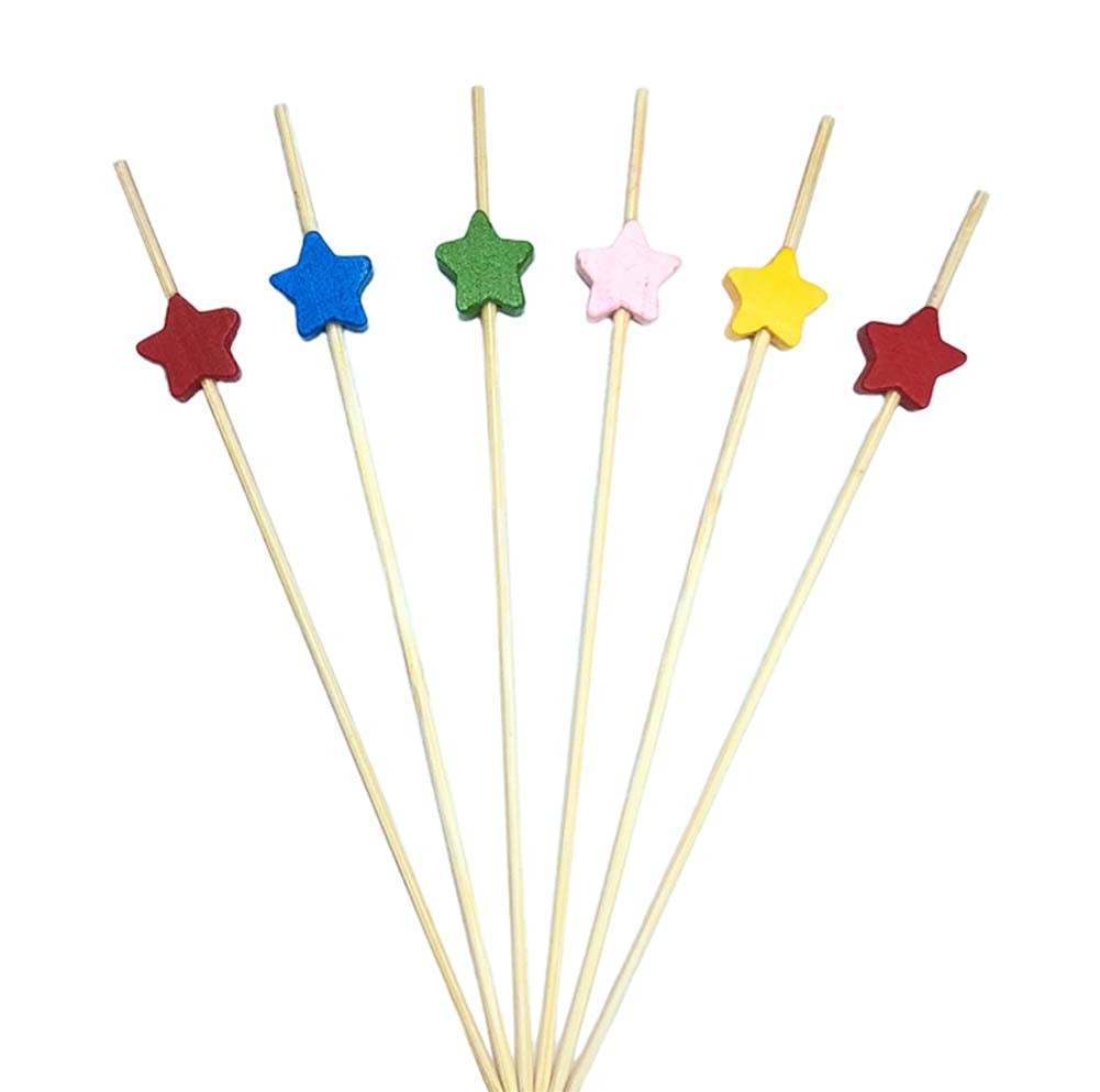 100 Pcs Bamboo Fruit Picks Fancy Cocktail Sticks Appetizer Toothpicks, Star