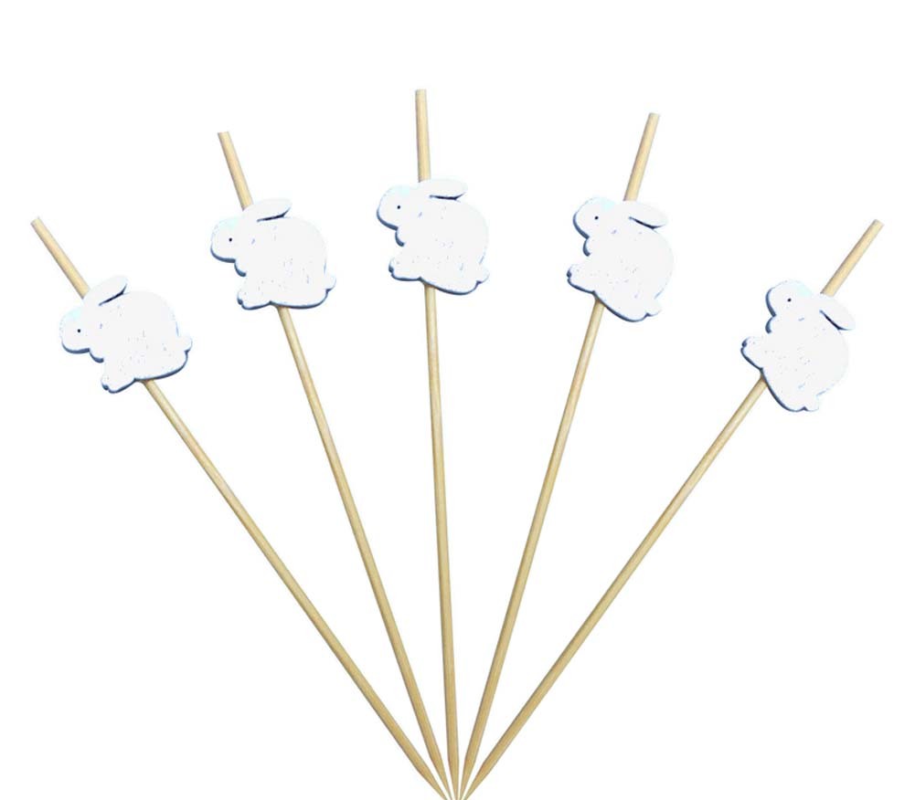 100 Pcs Bamboo Fruit Picks Fancy Cocktail Sticks Appetizer Toothpicks, Rabbit