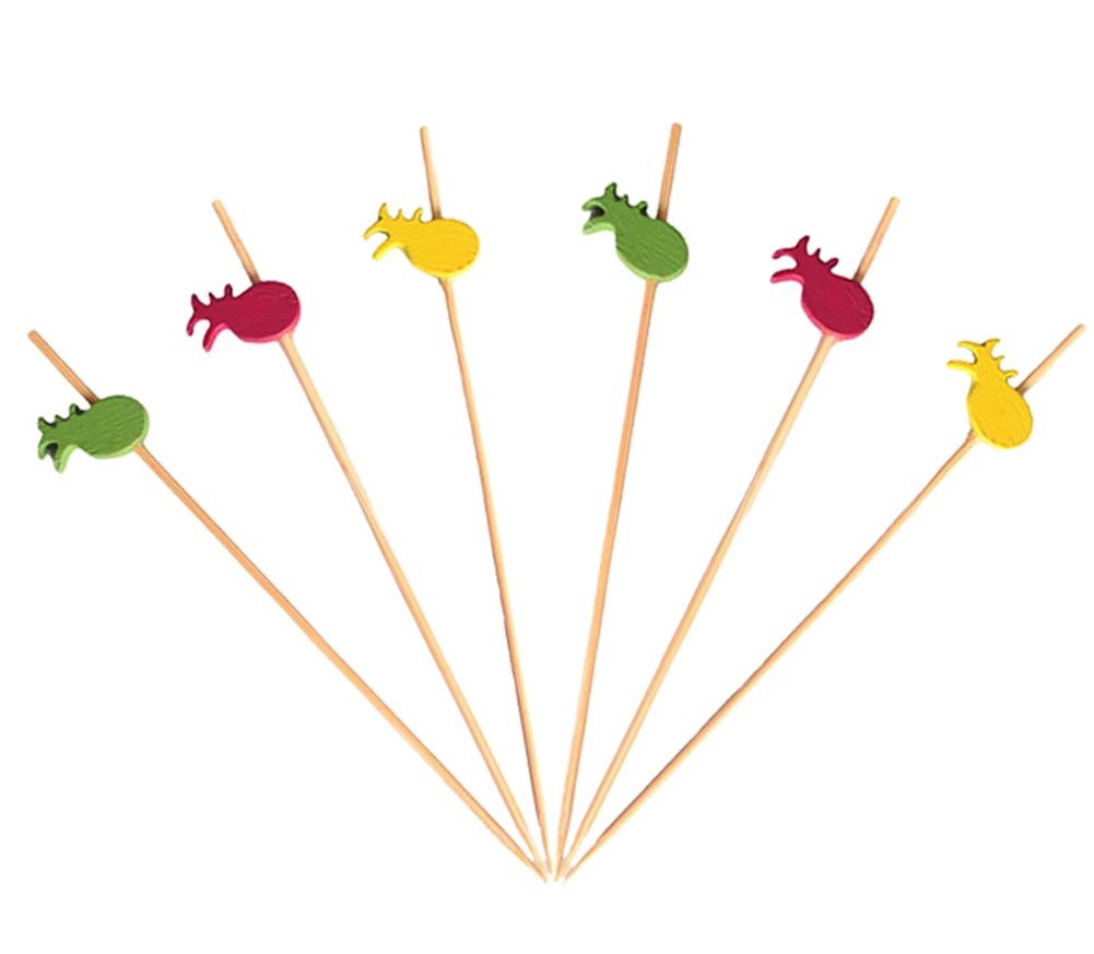 100 Pcs Bamboo Fruit Picks Fancy Cocktail Sticks Appetizer Toothpick Pineapple-1