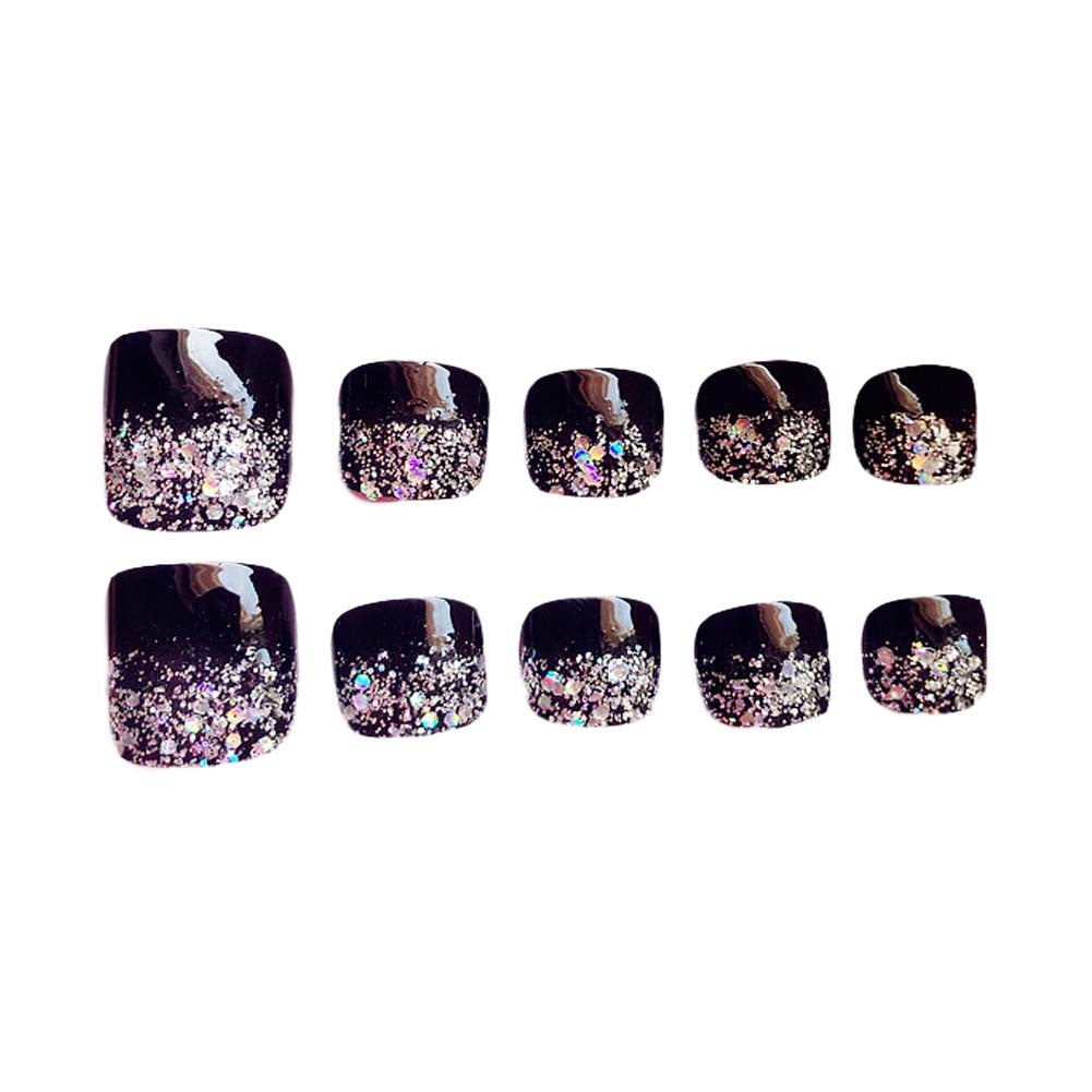 Black Artificial False Nails Tips Bling Bling False Toenails Full Warp False Nai