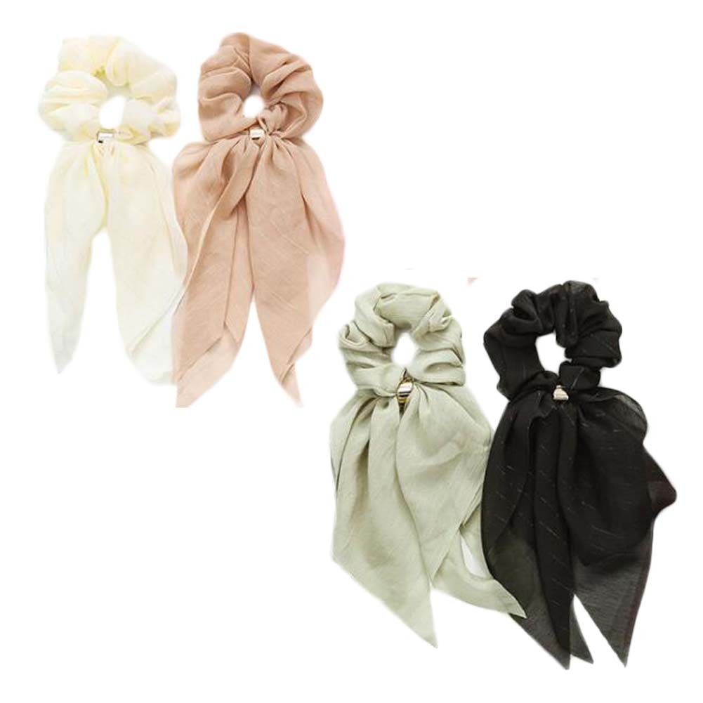 4 Pcs Multicolor Chiffon Lace Ribbon Hairband Tassel Bowknot Hair Scrunchies Elastic Ponytail Hair Accessories Hair Ties Scarf