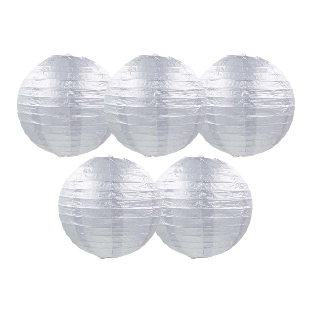 8 Inches 5 Pcs Silver Chinese Style Paper Lantern Blank Decorative Hanging Lanterns for Garden Party Wedding Lampshade