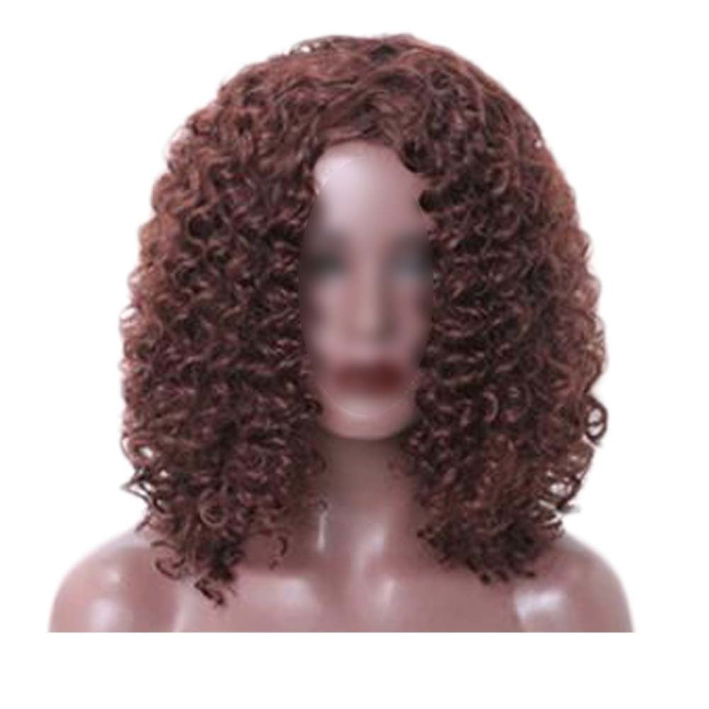 Dark Brown Afro Hair Wig Short Curly with Bangs Fluffy Wigs Synthetic Hair Full Wig,16 inch