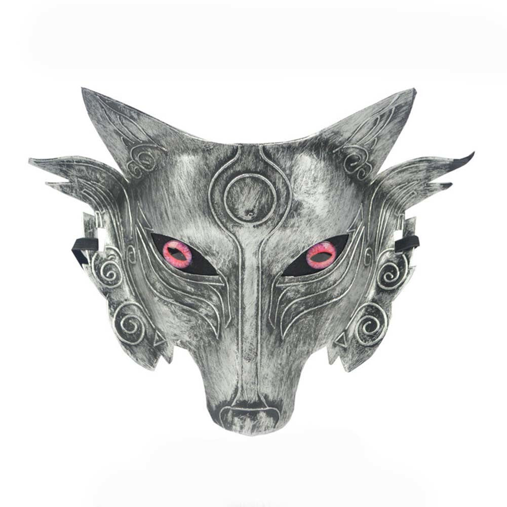 Silver Closed Eyes Werewolf Mask Pretend Play Plastic Halloween Party Face Mask