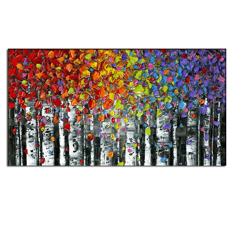 100% Hand Painted Abstract Oil Painting Wall Art Modern Minimalist Colorful Tree Landscape Picture Canvas Home Decor For Living Room Bedroom No Frame