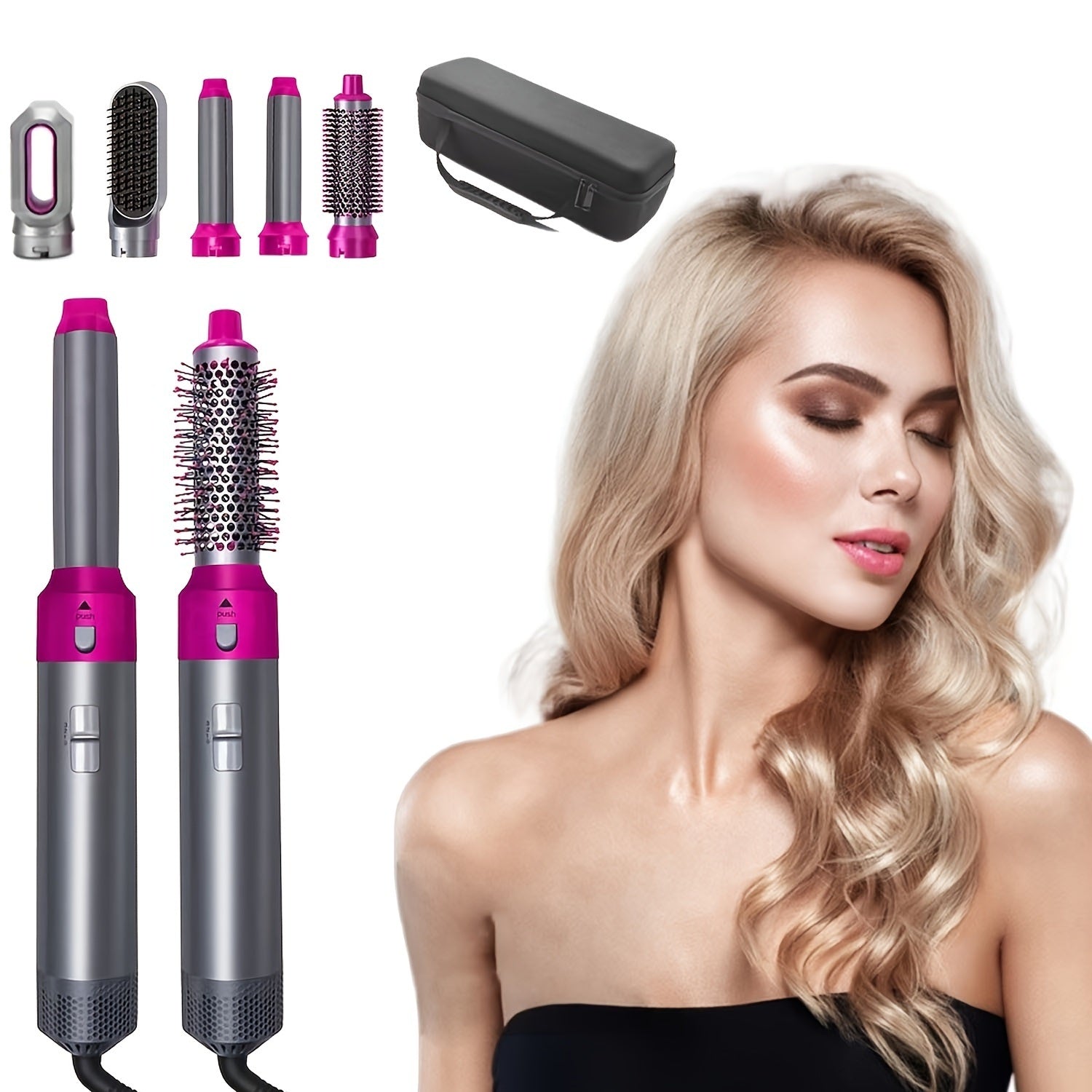 5 In 1 Curling Set With Brush Motor Hair Styler Hot Air Brush Professional Hair Dryer Brush Straightener Volumizer Tool Detachable Styling Brush Negative Ion Hair Curler For All Hair Styles