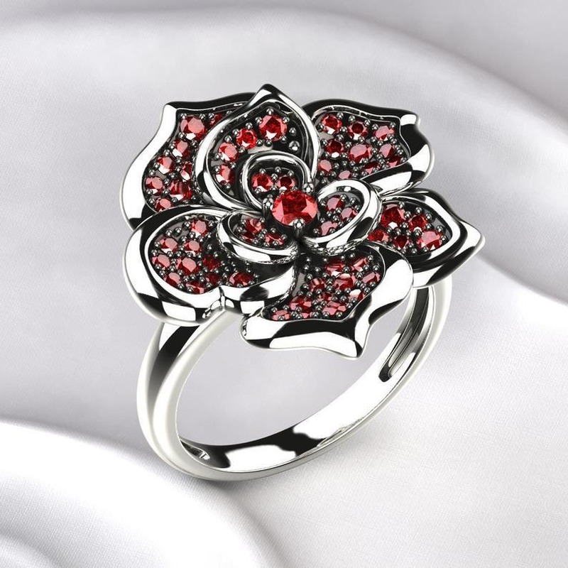 Flower Shape Promise Ring Inlaid Synthetic Gems Women's Engagement Ring For Girlfriend
