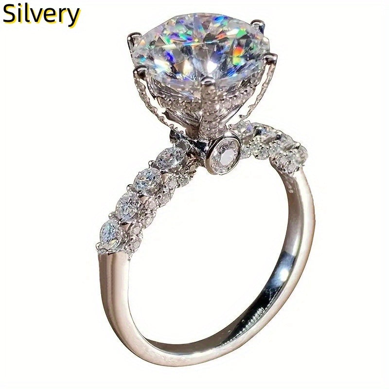Luxury White Cubic Zirconia Engagement Rings For Women Silver Color Elegant Bride Wedding Party Accessories Gifts Jewelry