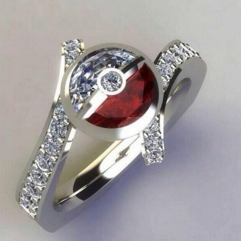 Exquisite Red Zircon Wedding Ring - Silver Plated Hand Jewelry for Women Girls
