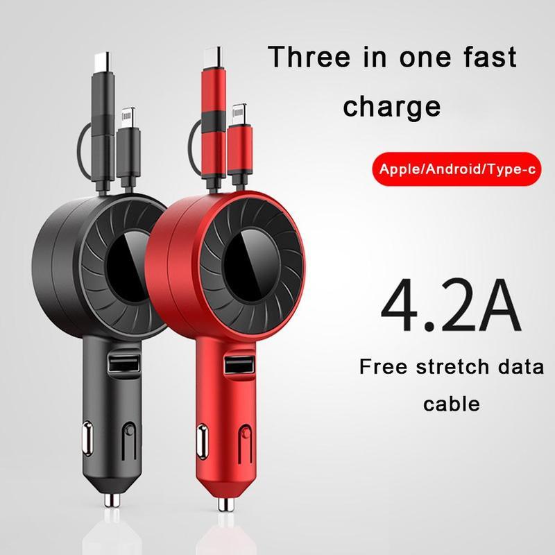 3 In 1 60W Fast Charger with Dual Cable Retractable