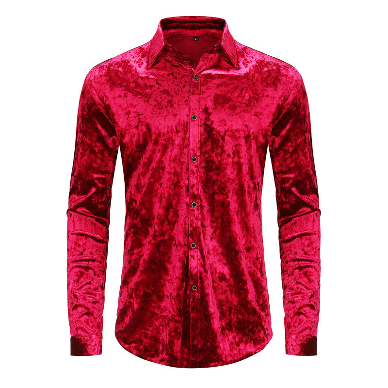 Mens Dress Shirts Velvet Long Sleeve Shirts