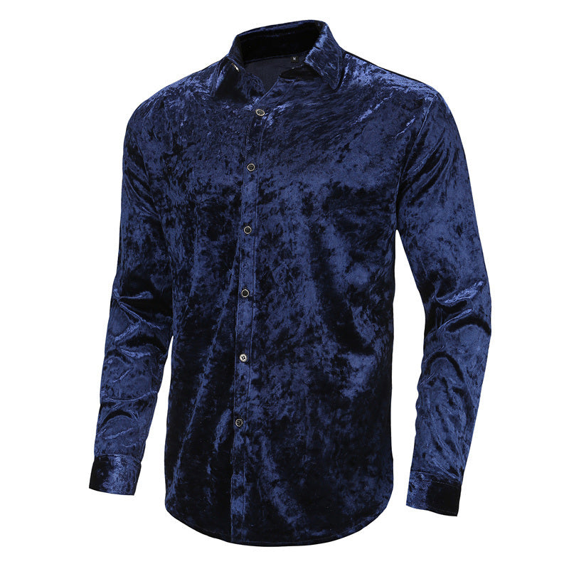 Mens Dress Shirts Velvet Long Sleeve Shirts