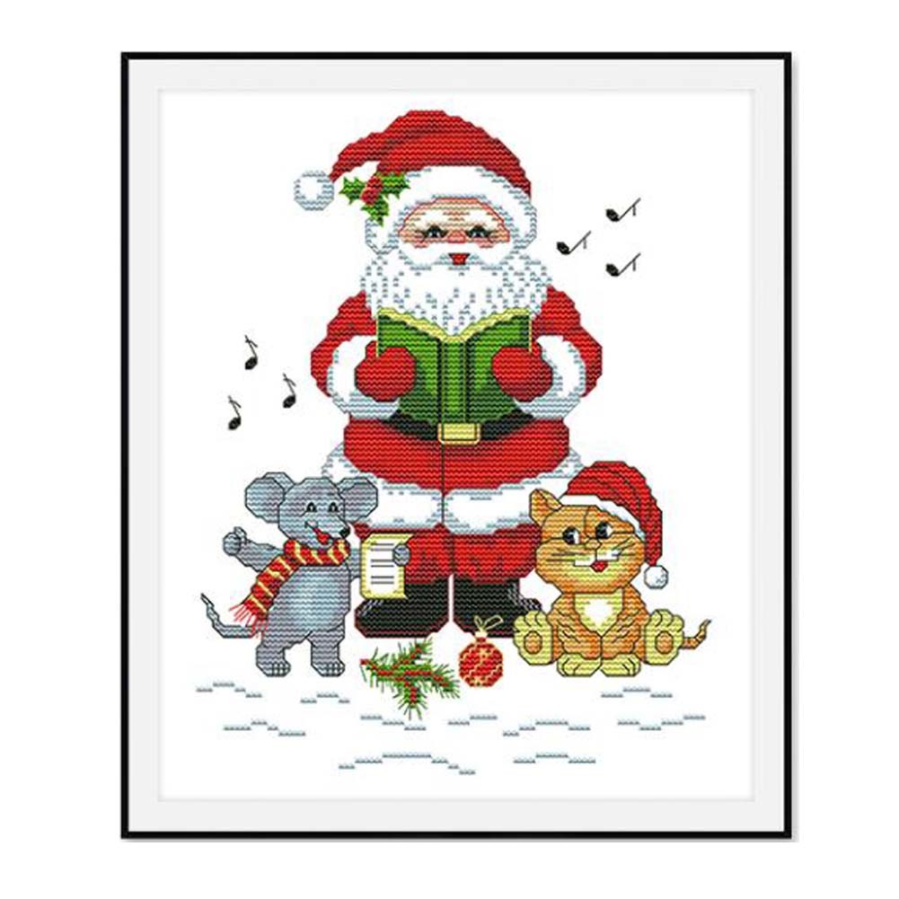 11CT Stamped Cross Stitch Kits Christmas Needlework Cotton DIY Embroidery Kits for Beginners Kids Adults, 12x14 inch