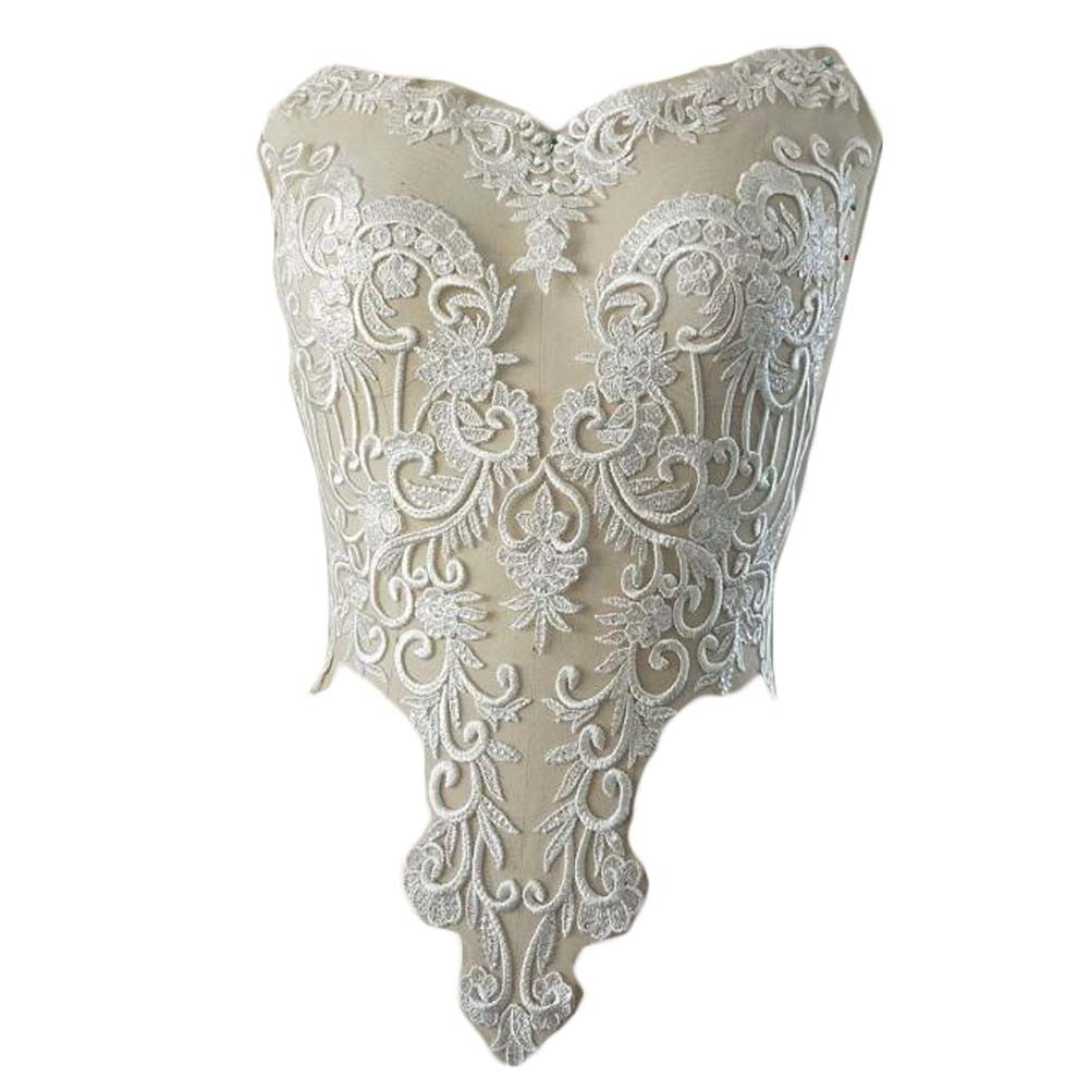 1 Piece Large White Embroidery Appliques Patches Lace Flower Vines Sewing Bridal Wedding Dress V-neckline Patch