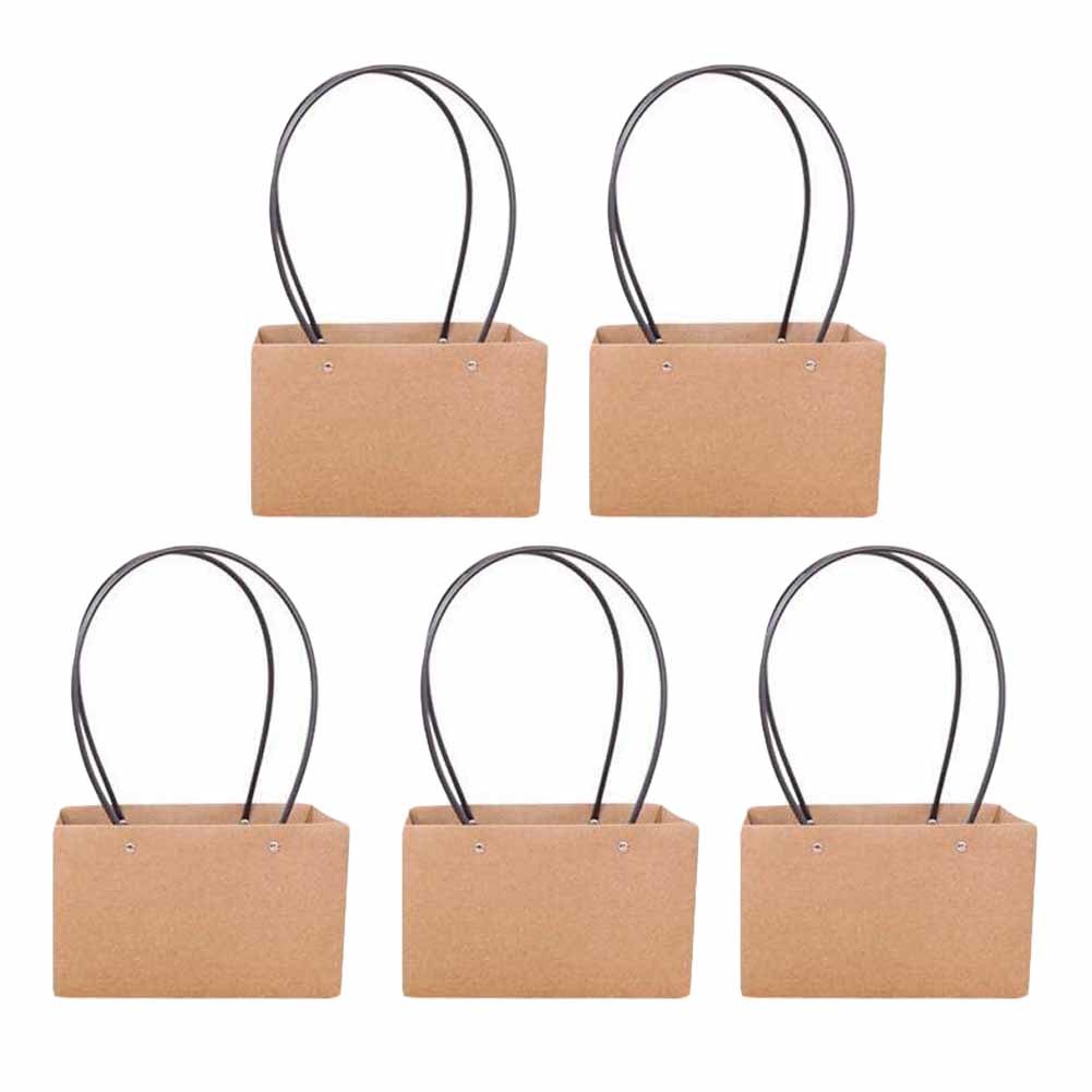 5 Pcs Kraft Paper Rectangle Potted Plant Tote Flower Bags Bouquet Packaging Paper Box Flower Arrangement, 8.6x4 inch, Black