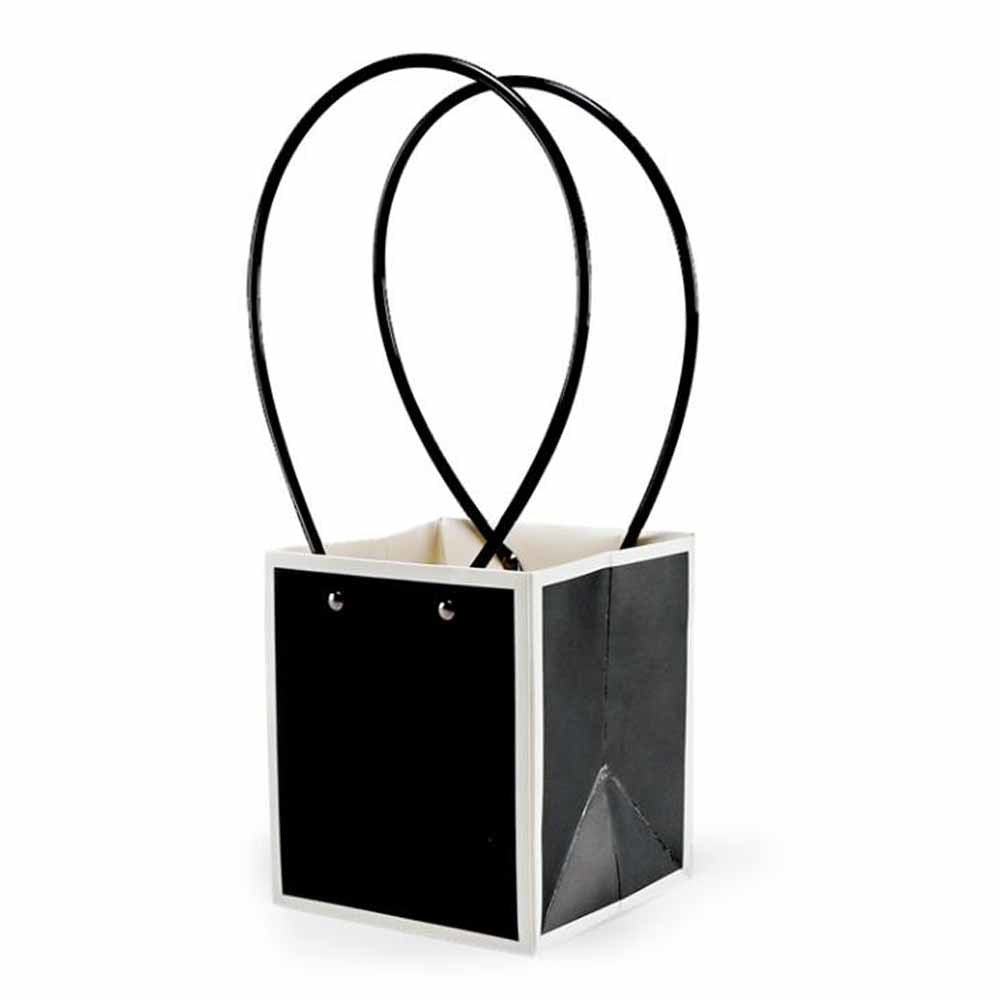 5 Pcs Square Potted Plant Tote Flower Bags Bouquet Packaging Paper Box Flower Arrangement Supplies, 6x5 inch, Black