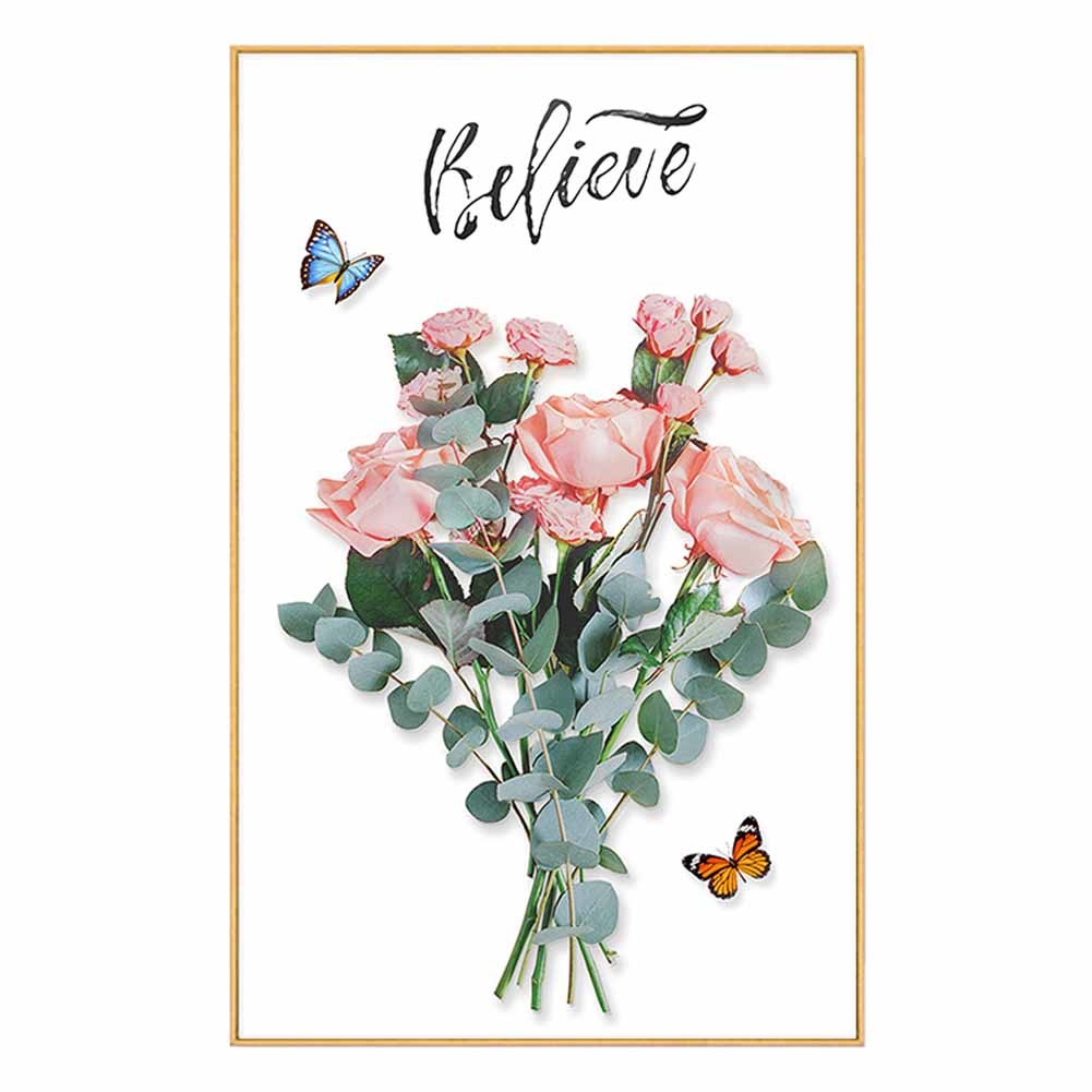 Pink Rose DIY Cross Stitch Pre-Printed Embroidery Kits for Room Decor, 16x27 inch