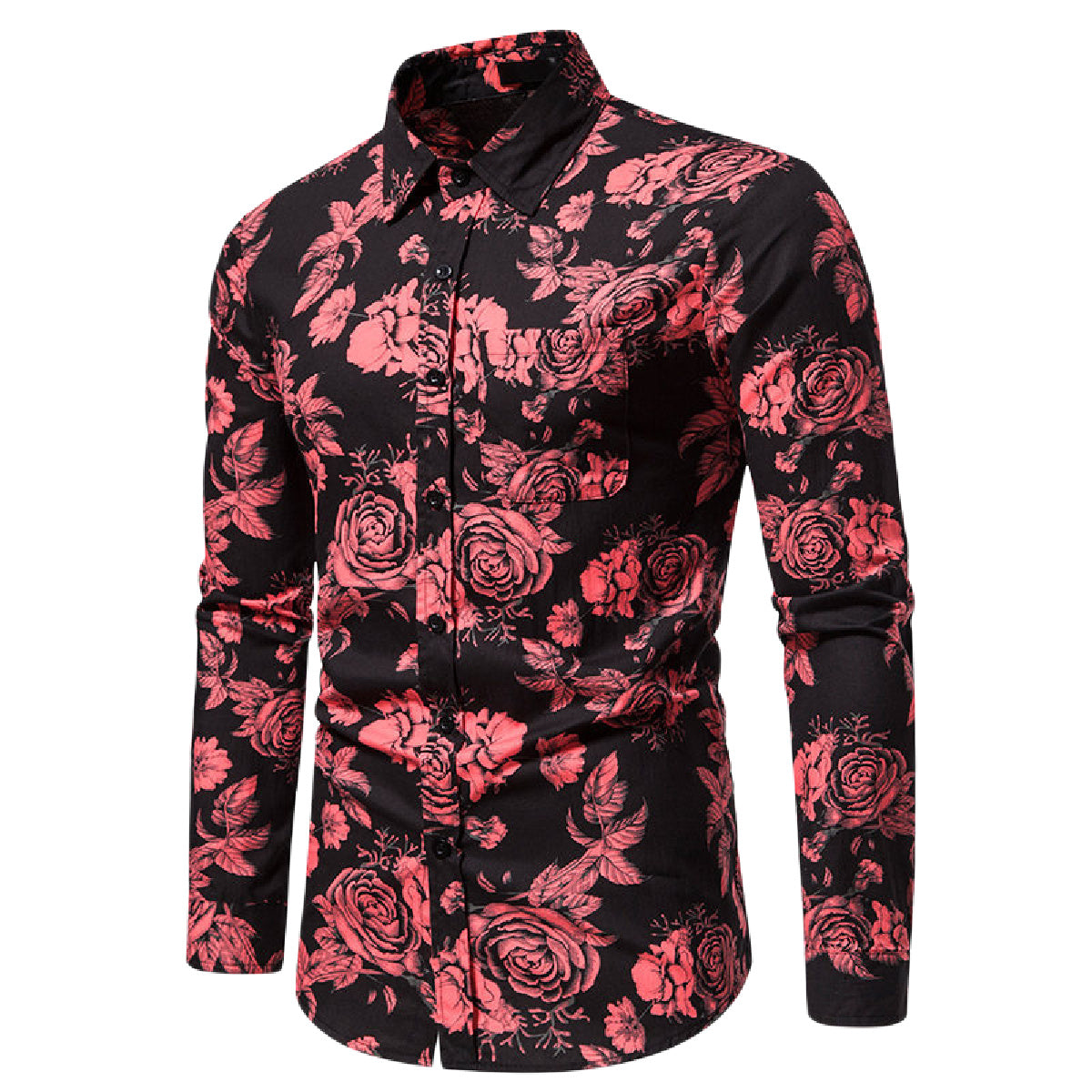 Men's Floral Shirt Long Sleeve Casual Button Down Shirt Slim Fit Flower Dress Shirt