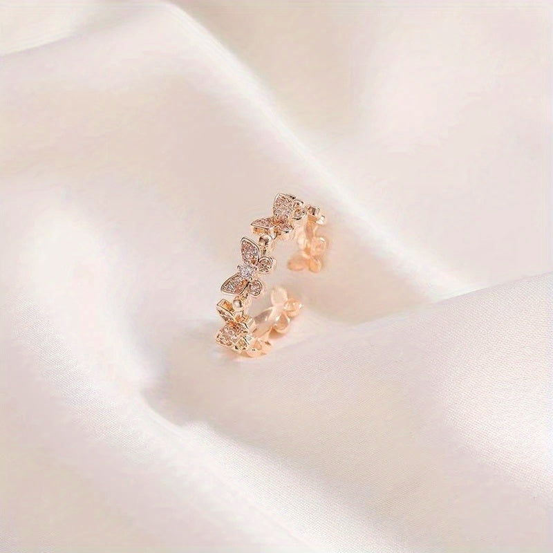New Fashion Butterfly Rings Shiny Cubic Zirconia Leaves Geometric Adjustable Finger Ring Girls Minimalist Dainty Jewelry Gifts