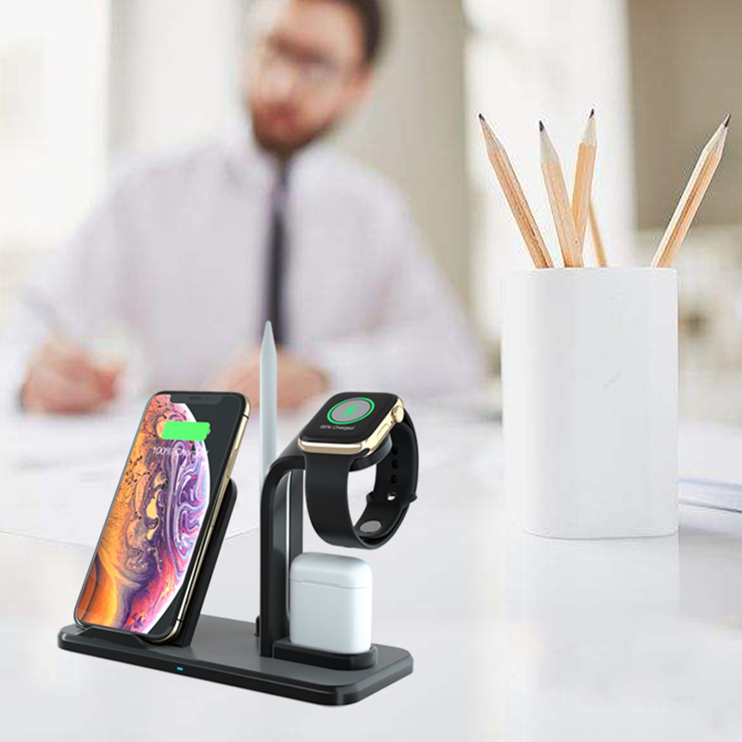 Besegad 4 in 1 Assemable Fast Wireless Charging Stand Dock Station for iPhone XS Max Apple Pencil iWatch Series 1 2 3 4 Airpods