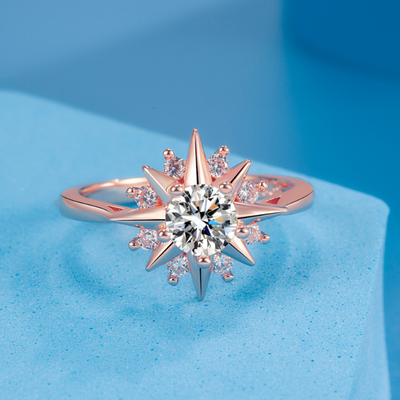 Star Shape Finger Ring Inlaid Shiny Zircon 18K Gold Plated Copper Finger Ring