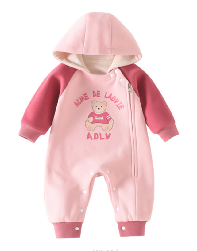 baby long sleeve onesie. New newborn, bear red powder, spring / winter, men and female, 66-100cm height, 03-24 months age, class A, baby hoodie