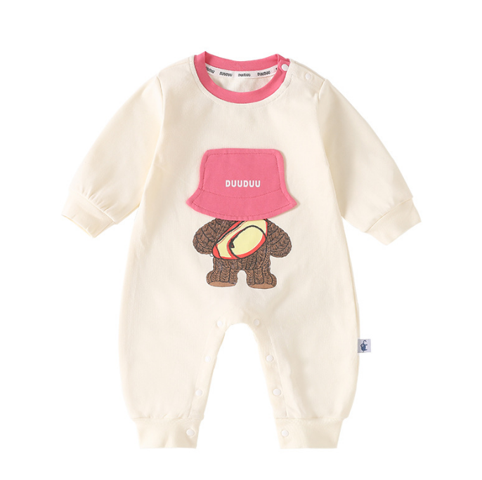 baby long sleeve onesie. Newborn ha garment, apricot + pink, jumper + button, spring / autumn, gender, 66-100cm height, 03-24 months age, A